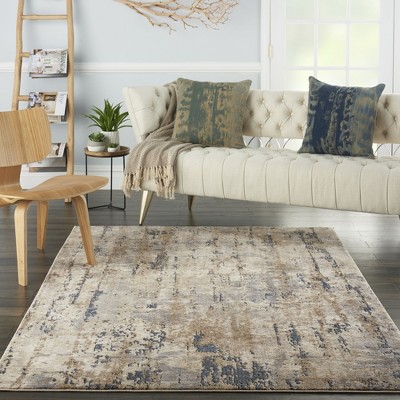 Beige Grey Abstract Synthetic 5' x 7' Reversible Rug