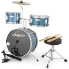 3 Piece Kids Drum Set With Cymbal-2 Drumsticks-Pedal-2 Toms-Throne Stool-Musical Instruments For Boys And Girls-Black - 2 of 4