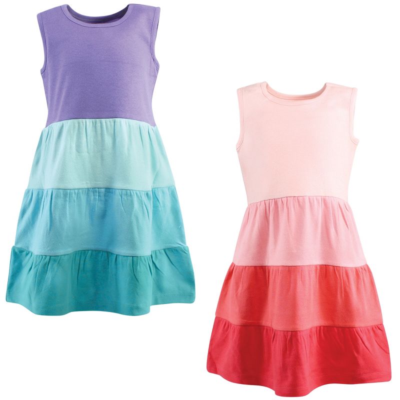 Hudson Baby Infant and Toddler Girl Cotton Dresses, Ombre Coral Teal, 1 of 5
