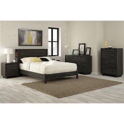 Gray Oak Full Size Upholstered Platform Bed with Wood Frame