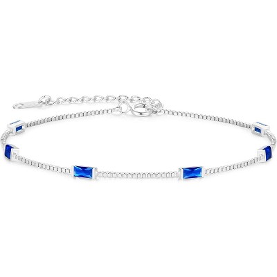 Dainty Sterling Silver Birthstone Bracelet, Simple Charm Link Jewelry for Birthday & Christmas