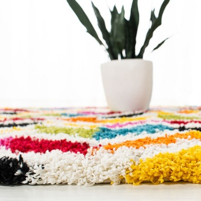 Ivory Round Hand-Knotted Shag Kids Area Rug