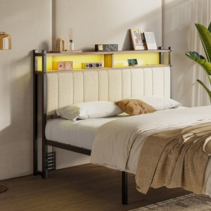 Pinmoco Full/Queen/King LED Headboard, Linen Upholstered Storage Headboard with Charging Station - 1 of 4