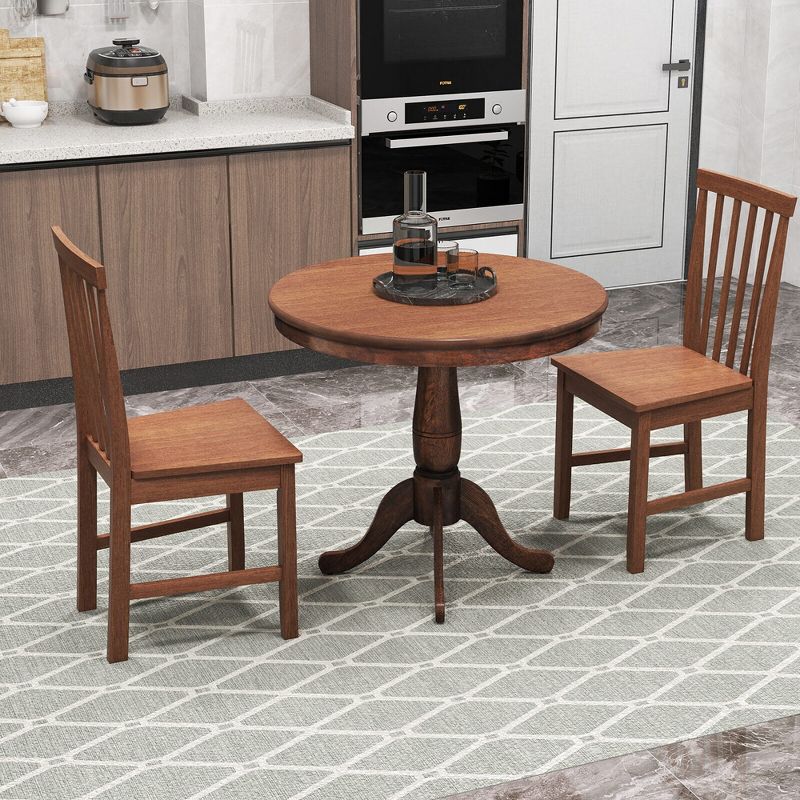 Tangkula 3-Piece Dining Kitchen Table Dining Set Mid-Century Round WoodenTable & 2 Chairs, 4 of 10