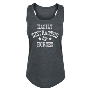 Women's - Country Casuals - Easily Distracted By Horses Graphic Racerback Tank - 1 of 4