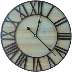 Sorbus 16" Oversized Coastal Style Wooden and Metal Decorative Analog Round Wall Clock - Beautifully decorate any wall space in the household - 1 of 4