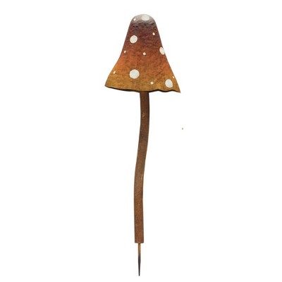 Rustic Brown and Red Iron Mushroom Garden Stakes, Set of 2