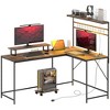 HOMCOM 61.6" L Shaped Desk with Power Outlets & LED Lights, Convertible Computer Desk with Monitor Stand and Computer Shelf for Home Office, Brown - 4 of 4