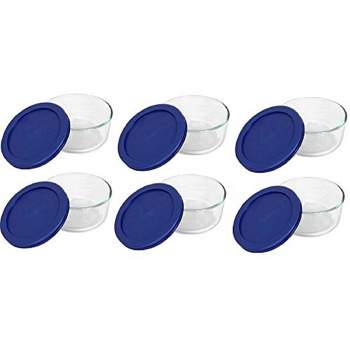 Pyrex Storage 2-Cup Round Dish, Clear with Blue Lid Case of 6 Containers