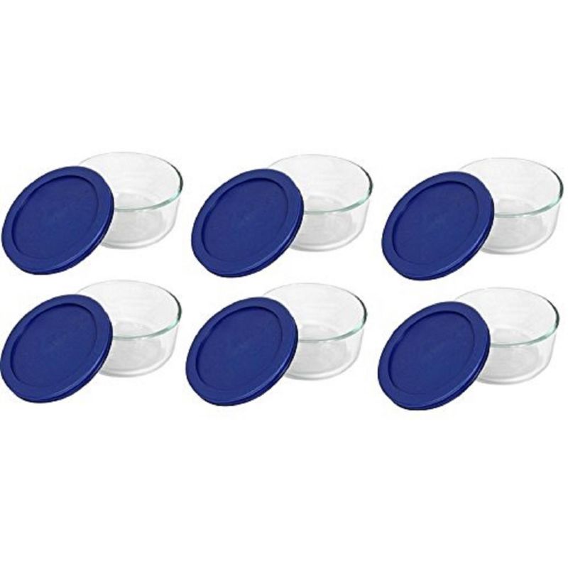 Pyrex Storage 2-Cup Round Dish, Clear with Blue Lid Case of 6 Containers, 1 of 6
