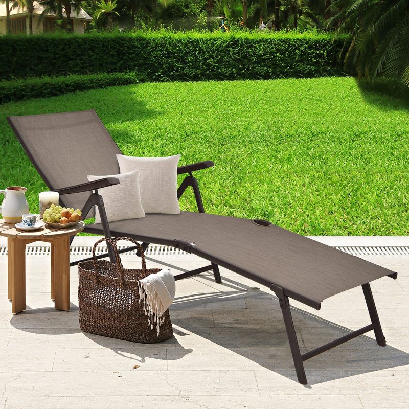 Tangkula Set of 2 Outdoor Adjustable Chaise Lounge Chair Patio Folding Recliner Lounge, 3 of 10