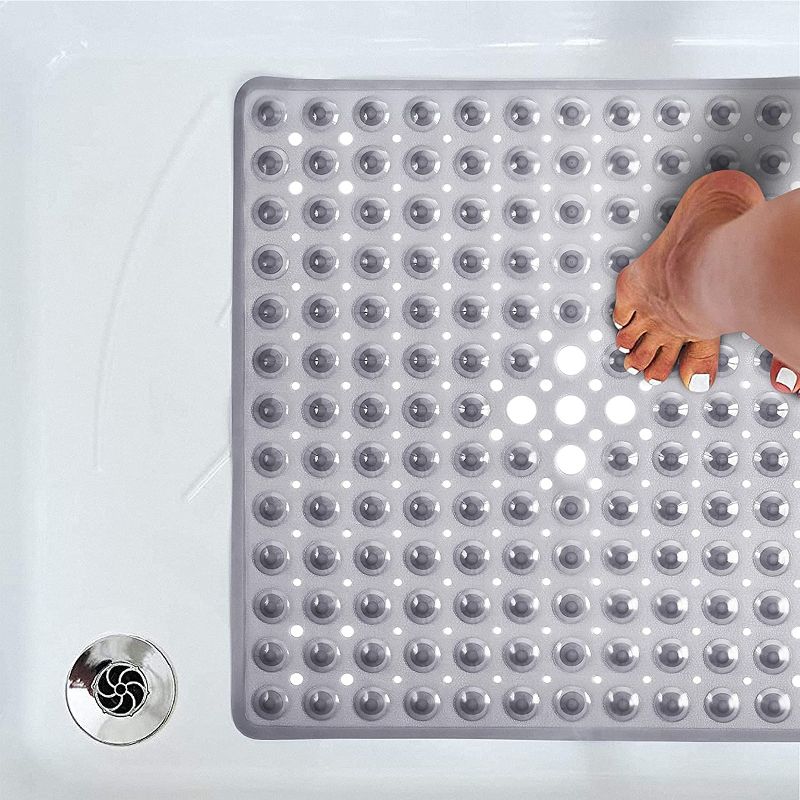 Tranquil Beauty 21" x 21" Clear Gray Square Non-Slip Shower and Bath Mats with Suction Cups Ideal for Kids & Elderly, 4 of 5