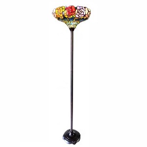 HomeStock AZALEA Tiffany-Style Floral Stained Glass Torchiere Floor Lamp 67" Height - 1 of 2