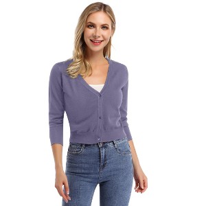 Women's Casual Open Front Knit Cropped Bolero Shrug 3/4 Sleeve Cardigan Sweater - 1 of 4