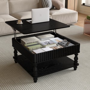 31.5" Modern Lift-Top Coffee Table with Storage, Retro Square Coffee Table with Solid Wood Legs, Stylish End Table for Living Room-Panipeachy - 1 of 4