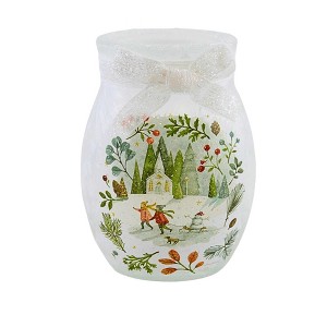 Stony Creek 4.0 Inch Magical Winterland Pre-Lit Small Jar Christmas Lighted Glass Accent , Village Church Skating Snowman (1PC) - 1 of 4