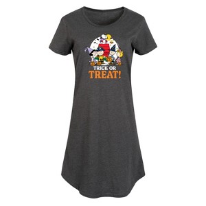 Women's Peanuts Trick Or Treat Moonlight Graphic T-shirt Dress - Heather Charcoal - Medium - 1 of 4