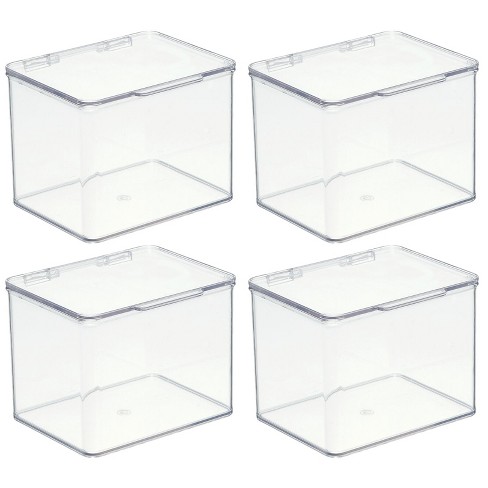 Clear Gel Pens Staples Office Supplies Storage Organizer with Attached Hinged Lid Dry Erase Markers Tape 6 Pack Holder Container Bin for Note Pads mDesign Plastic Stackable Box for Home 