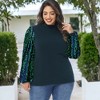 Anna-Kaci Women's Plus Size Sequin Sweatshirt Mock Neck Pullover Long Lantern Sleeve Glitter Party Tops - 2 of 4