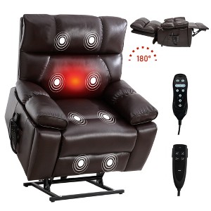 MAYEERTY Electric Power Lift Recliner Massage Chair for Elderly with Cup Holders, Power-Remote, Heat Massage Dual Motor Infinite Position, Brown - 1 of 4