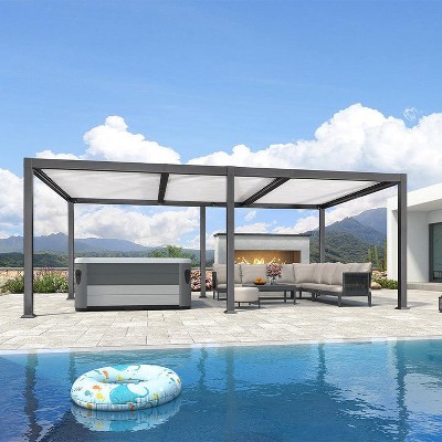 PURPLE LEAF Louvered Pergola 11' x 21' Outdoor Aluminum Pergola with White Adjustable Rainproof Roof Grey Frame Hardtop Gazebo for Patio Deck Garden