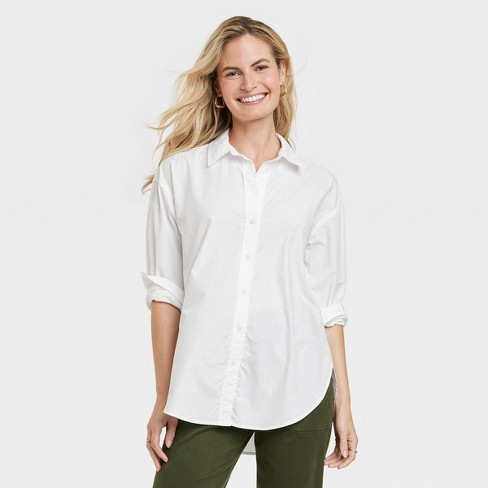 Women's Oversized Long Sleeve Collared Button-Down Shirt - Universal  Thread™ White XS