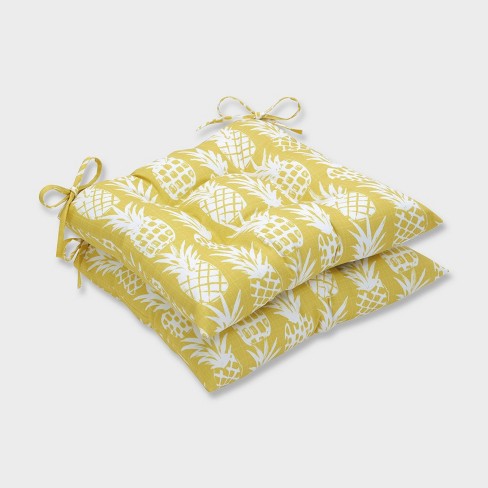 2pk Pineapple Wrought Iron Outdoor Seat Cushions Yellow Pillow