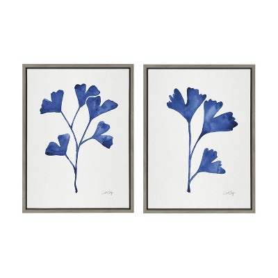 Navy Ginkgo Leaf Print on Canvas with Polystyrene Frame, 18x24