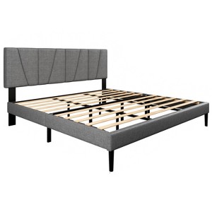 Dexmalle Linen Fabric  Bed Frame with Geometric Upholstered Headboard - 1 of 4