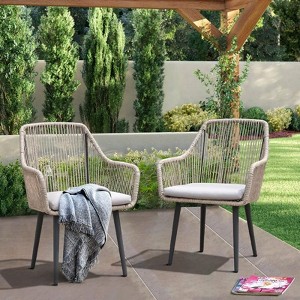 SUGOLD Outdoor Patio Dining Chairs Set of 2, Outdoor PE Rattan Chairs with Armrest and Cushions, Outdoor Furniture Set - 1 of 1