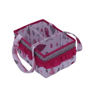 Bacati - Owls Pink/Gray Girls Cotton Nursery Storage Caddy - 1 of 4