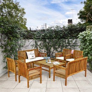 Costway 8 PCS Outdoor Acacia Wood Sofa Furniture Set Cushioned Chair Coffee Table Garden - 1 of 4