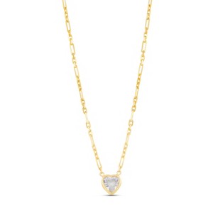 SHYMI Bezel Heart Paperclip Necklace — .925 Sterling Silver, 14k Gold-Plated - Rhodium Plated, Cubic Zirconia, Adjustable Chain - 1 of 1