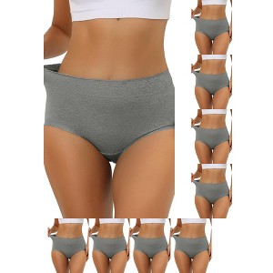 INSPIRE CHIC Women's Cotton Solid High-Rise Lace Trim Tummy Control Full Coverage Briefs 9 Packs - 1 of 4