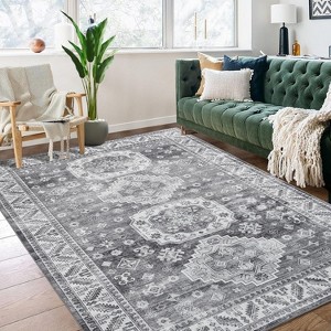 Coucheta Washable Area Rug - Vintage Distressed Rug, Low Pile Non-Slip Carpet for Living Room & Dining Room, Fade & Stain Resistant - 1 of 4