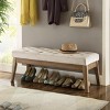 Itopfox Velvet Upholstered Tufted Entryway Bench with Solid Wood Legs, Bedroom Ottoman with Padded Seat in Taupe - 4 of 4