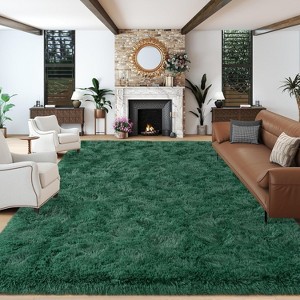 Rainbow Tie-Dye Fluffy Area Rug with Non-Slip Base & 4 Reusable Stickers, Plush Indoor Mat - 1 of 4