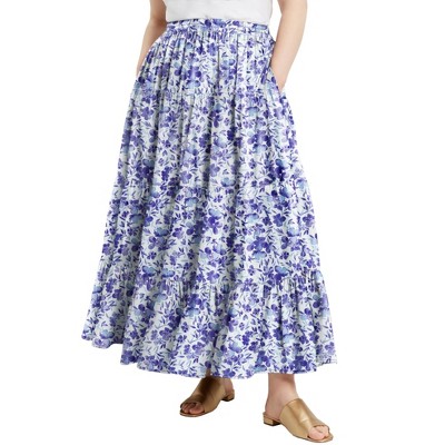 June + Vie by Roaman's Women's Plus Size Tiered Midi Skirt