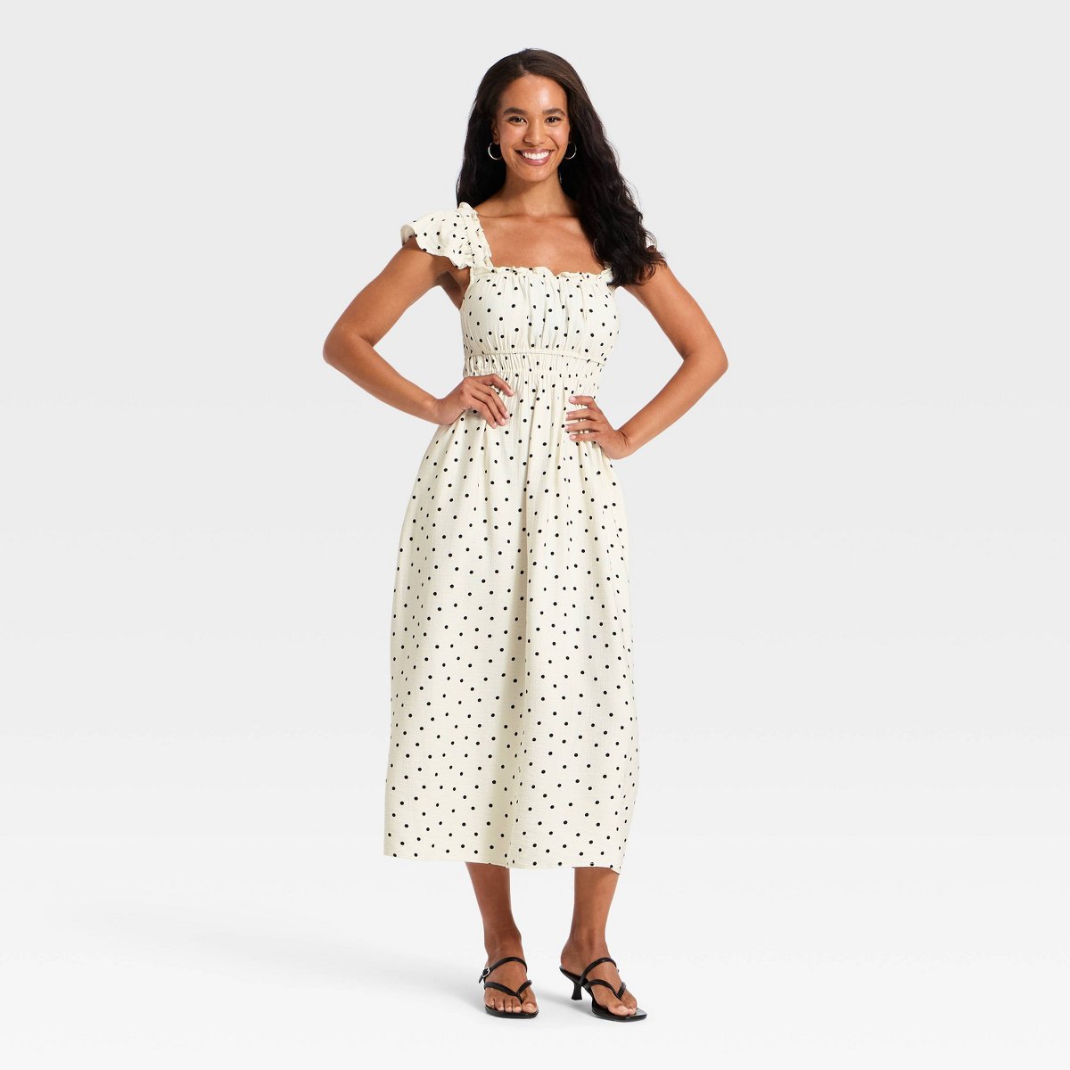 Женские платья A New Day Women's Sleeveless Modern Gauze Femme Ruched Maxi Dress - A New Day™ Cream/Black Dot L — фото 3