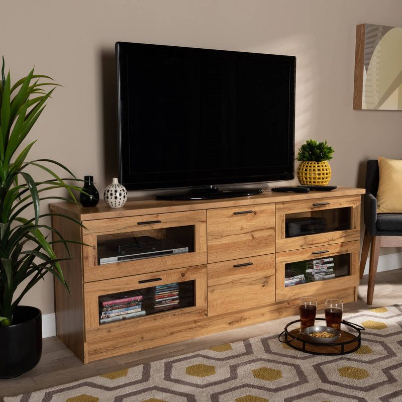 Adelino Wood 2 Drawer TV Stand for TVs up to 55&#34; Oak Brown/Black - Baxton Studio, 6 of 9