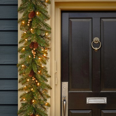 9ft Pre-Lit Glittery Pine Garland with Pine Cones and Berries