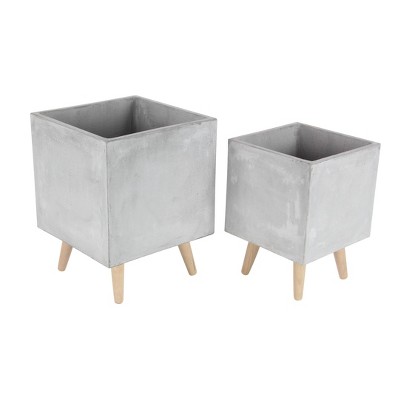 Set of 2 Rustic Fiber Clay Square Cube Planters - Olivia & May