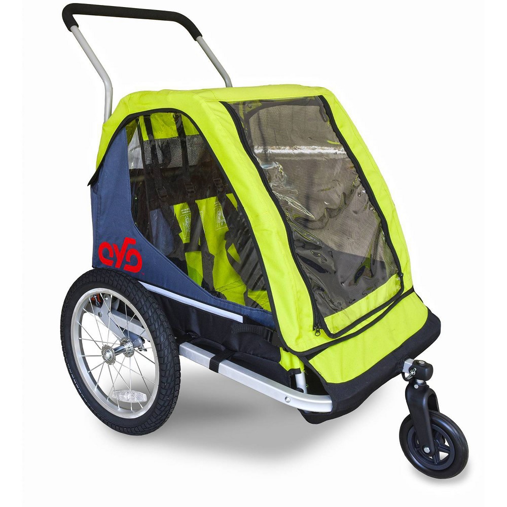 cyclic double 2 seat kids' bike trailer - gray/green