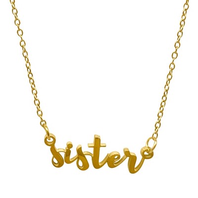 Adornia Tarnish Resistant 14k Gold Plated Cursive Sister Necklace