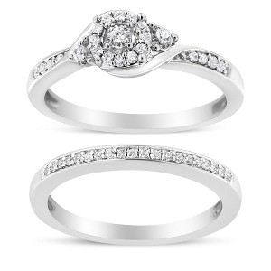Silver 1/4 Cttw Diamond Halo and Swirl Engagement Ring and Wedding Band Set - 1 of 4