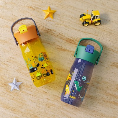 Zak Designs 2pk 18oz Construction/Space DinoHarmony Straw Water Bottle Set Yellow/Gray