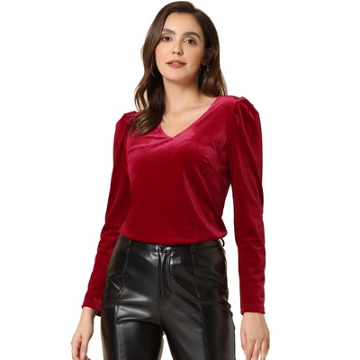 Allegra K Women's Velvet V-neck Long Sleeve Gilding Metallic Shiny ...