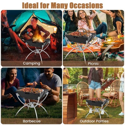 Portable Black Stainless Steel Charcoal Grill with Carrying Bag