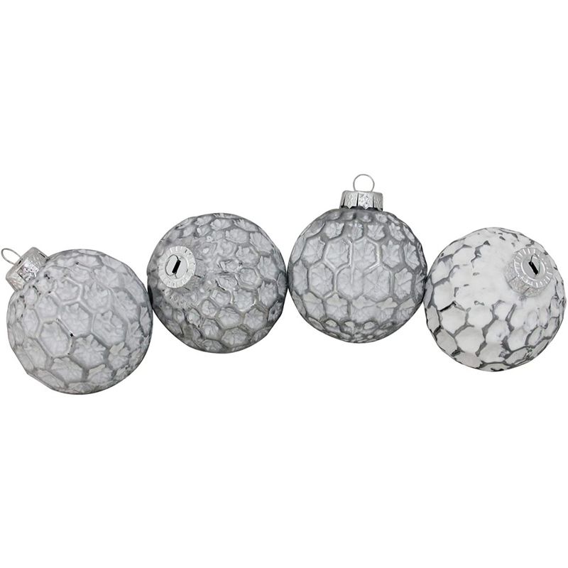 Northlight 4ct White and Gray Matte Honeycomb Glass Christmas Ball Ornaments 3.25" (80mm), 2 of 4