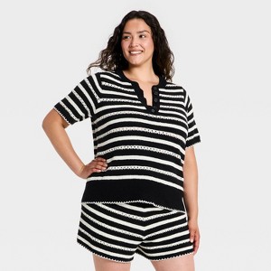 Women's Openwork Pullover Sweater - Ava & Viv™ Black Striped : Target
